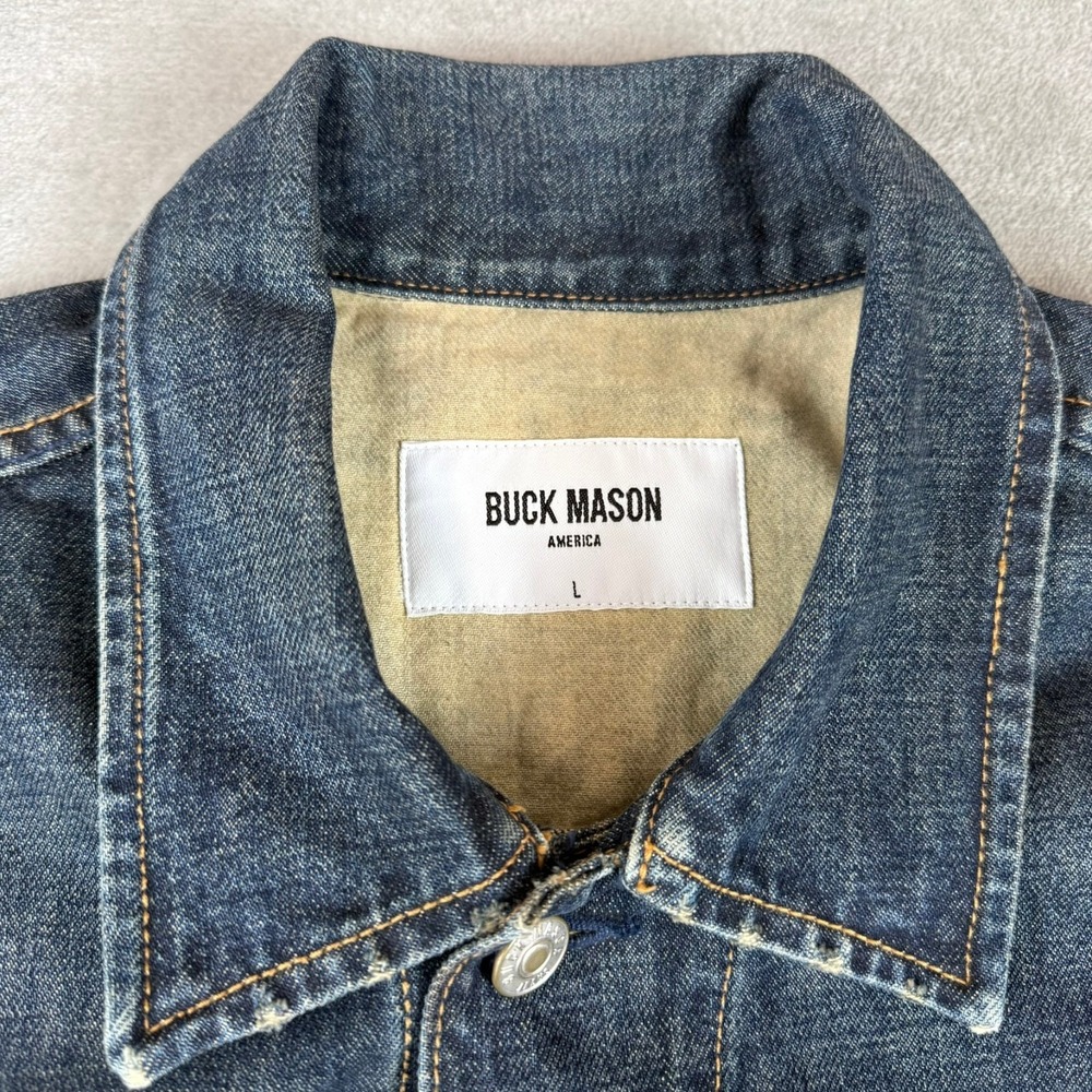 Buck Mason Denim Jean Jacket Mens Large Blue Dark Wash Flap Pockets USA New NWT - Picture 3 of 6